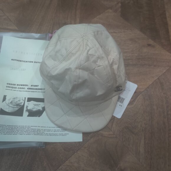 Chanel Lambskin LEATHER CC LOGO diamond quilted baseball cap  size M (57) $1850. main image 6